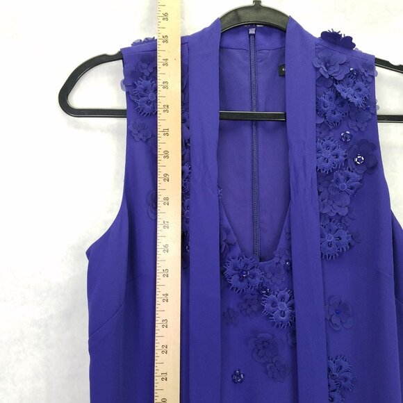 Karen Millan Mini Dress Sz 6 Floral Applique Beads Taffeta Purple Ruffle Tiered - Picture 15 of 16